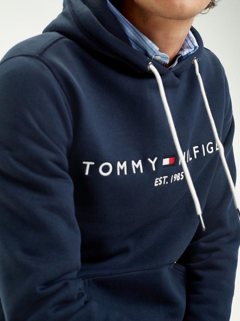 Férfi Tommy Hilfiger Organic Pamut Logo Hoodies Kék | HU 1238VRW